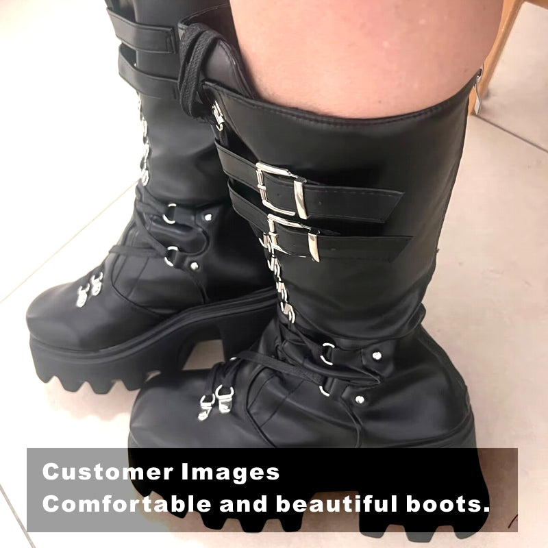 Fashion Mid Tube Boots Lace Up High Platform Wedge Boots Boots - Tophatter Daily Deals