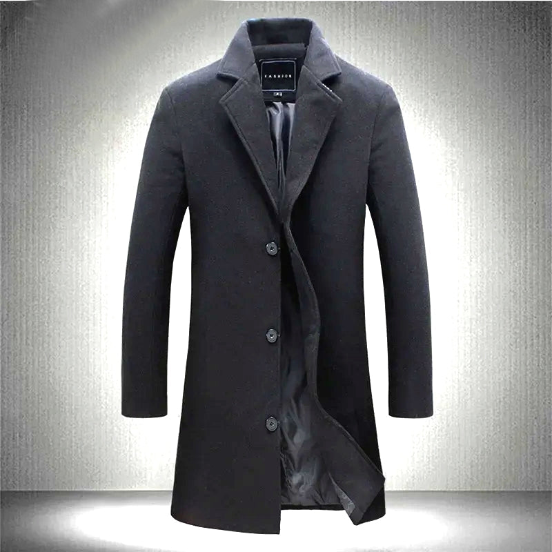 Long Cotton Coat Wool Blend Pure Jacket Black Men Jackets - Tophatter Daily Deals