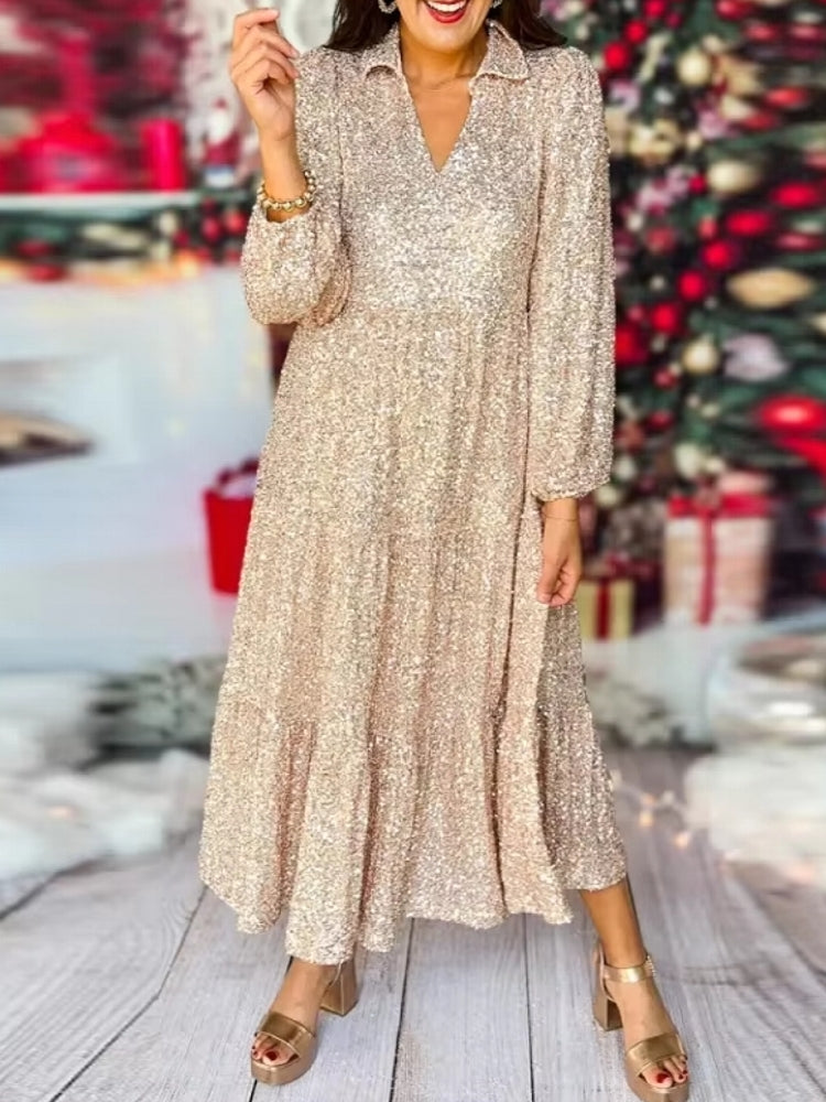 Women Glitter Sequin Deep V Long Dress Maxi Dresses - Tophatter Daily Deals