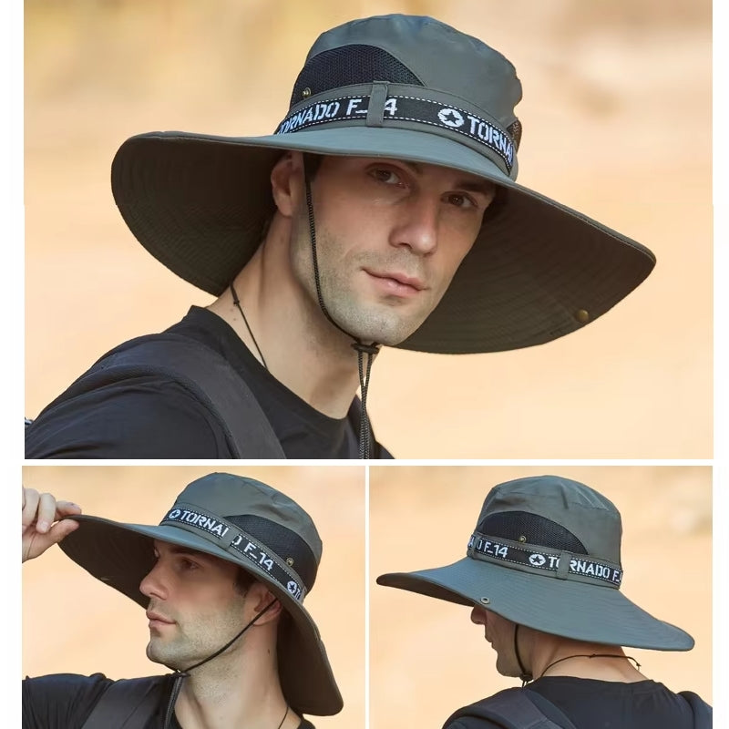 Fashion Big Brim Caps Hat Men Anti-UV Sun Hats Army Green Cap - Tophatter Daily Deals