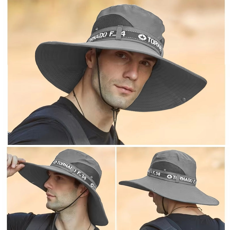 Fashion Big Brim Caps Hat Men Anti-UV Sun Hats Dark Grey Cap - Tophatter Daily Deals