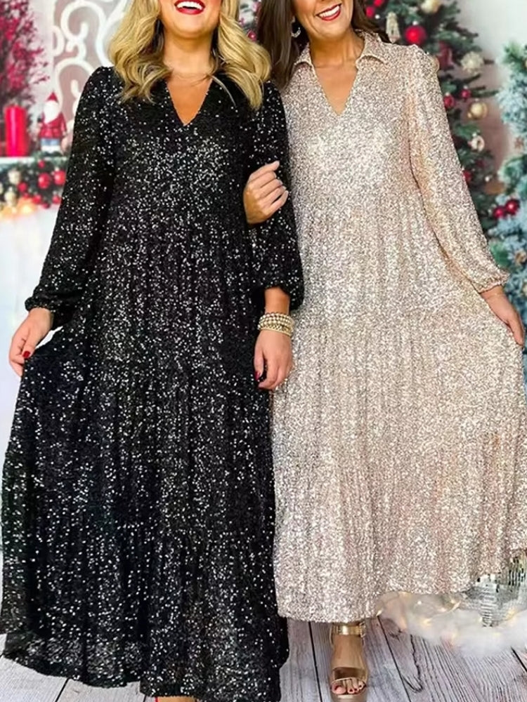 Women Glitter Sequin Deep V Long Dress Maxi Dresses - Tophatter Daily Deals