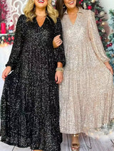 Women Glitter Sequin Deep V Long Dress Maxi Dresses - Tophatter Daily Deals