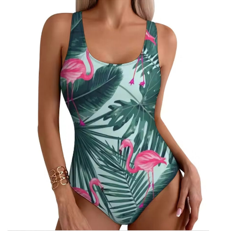 Tropical Flamingo Women Swimsuit One Piece Army Green Swimwear - Tophatter Daily Deals