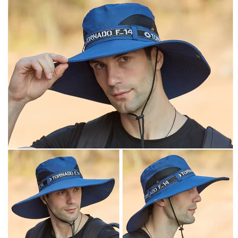 Fashion Big Brim Caps Hat Men Anti-UV Sun Hats Blue Cap - Tophatter Daily Deals