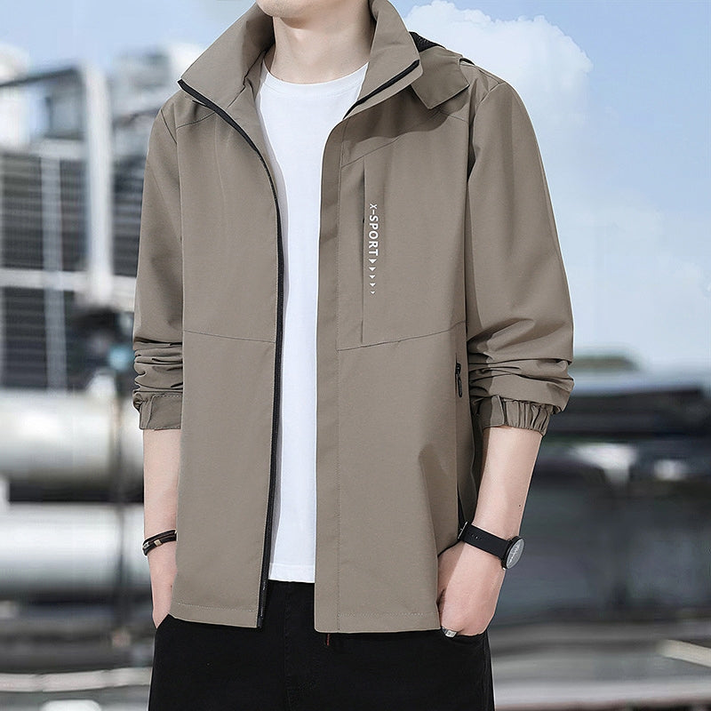 Outdoor Waterproof and Windproof Hooded Windbreaker Coats khaki Tracksuits - Tophatter Daily Deals