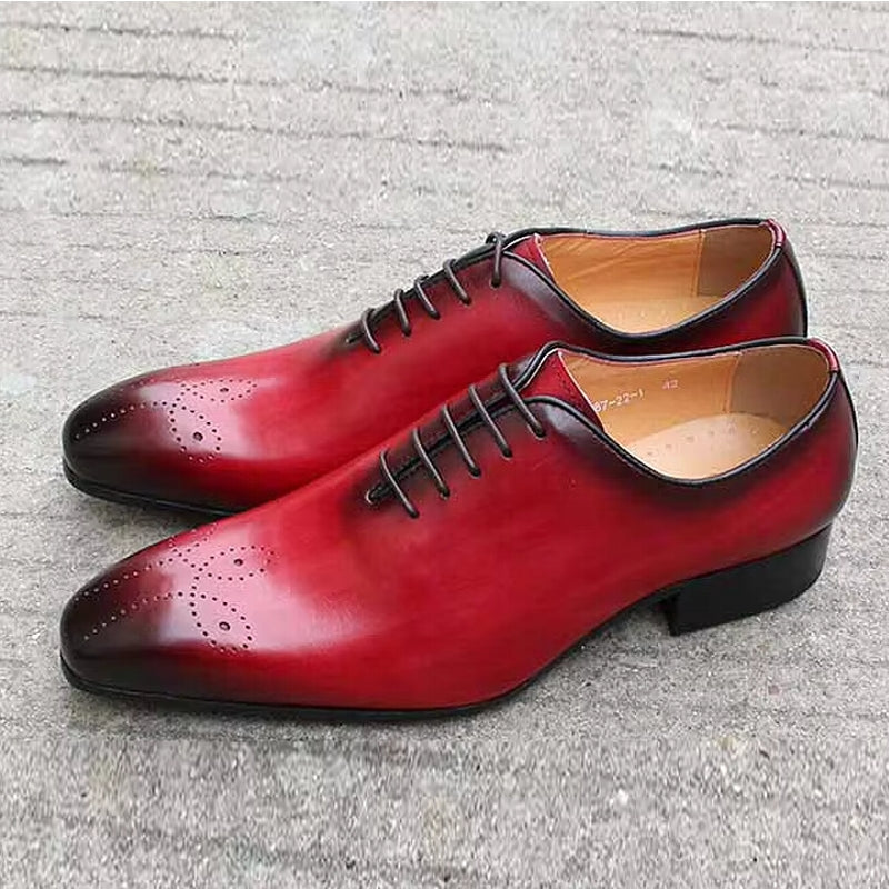 Genuine Calf Leather Men Dress Shoes Red Men Shoes - Tophatter Daily Deals