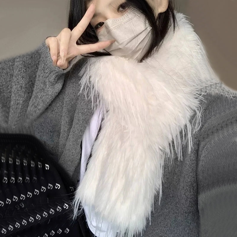 Fluffy Thick Scarf Women Plush Long Strip Scarf White Shawl Scarf - Tophatter Daily Deals