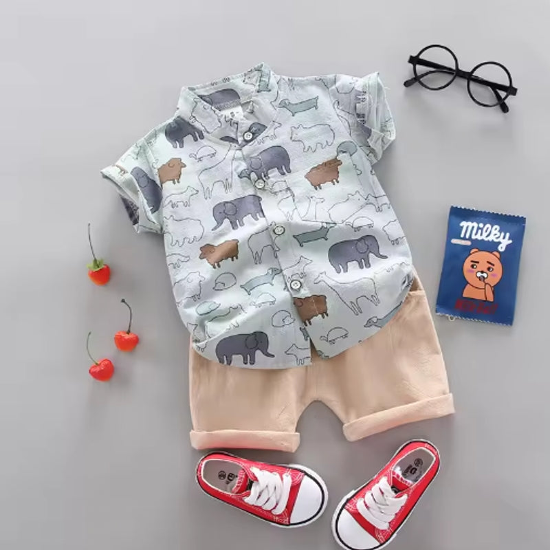 Summer Casual Clothes Set Top Shorts Green kids clothing - Tophatter Daily Deals