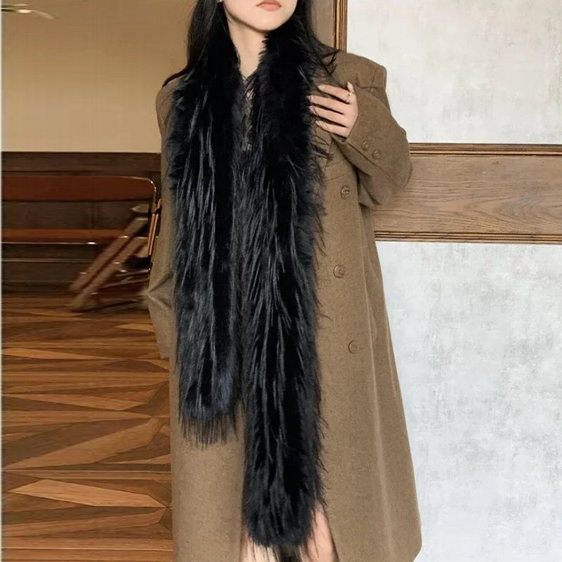 Fluffy Thick Scarf Women Plush Long Strip Scarf Black Shawl Scarf - Tophatter Daily Deals