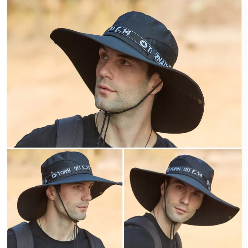 Fashion Big Brim Caps Hat Men Anti-UV Sun Hats Black Cap - Tophatter Daily Deals