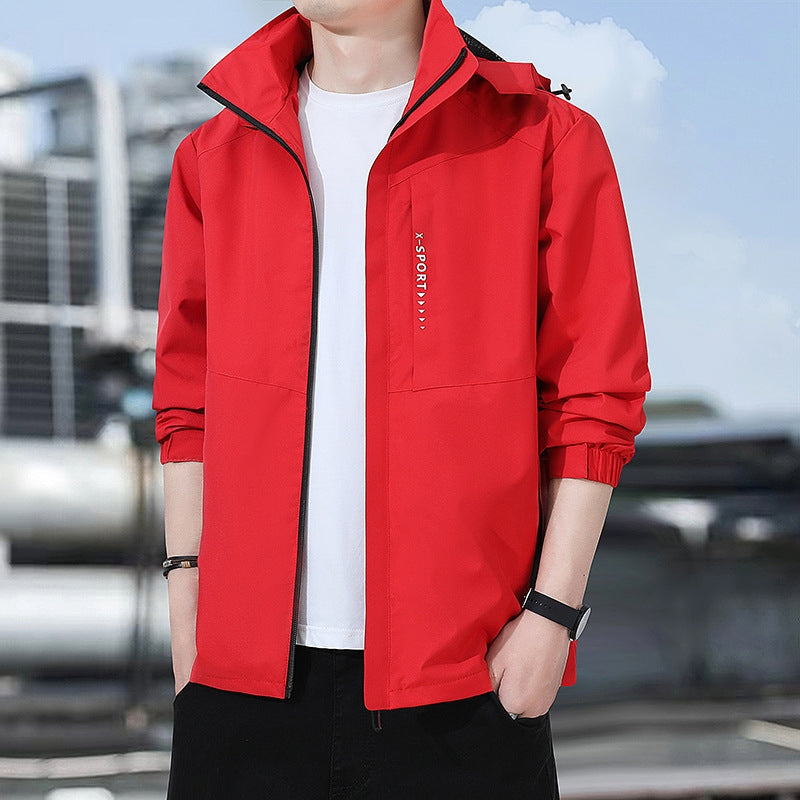 Outdoor Waterproof and Windproof Hooded Windbreaker Coats Red Tracksuits - Tophatter Daily Deals