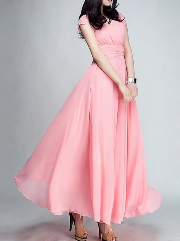 Long Cocktail Chiffon Evening Dress Pink Maxi Dresses - Tophatter Daily Deals