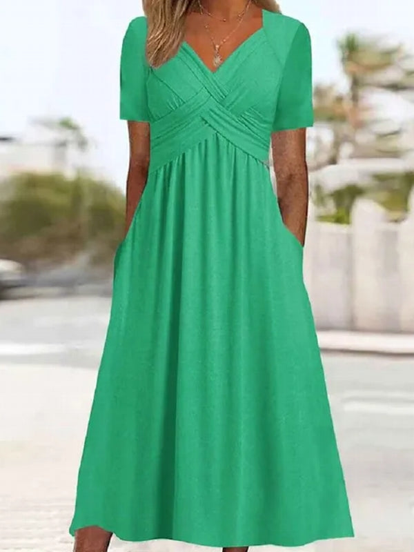 Women Elegant Office Pocket Loose Dress Midi Dresses - Tophatter Daily Deals