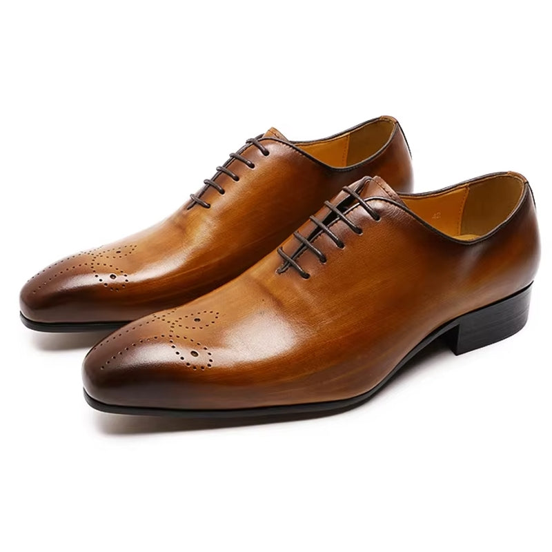 Genuine Calf Leather Men Dress Shoes Brown Men Shoes - Tophatter Daily Deals