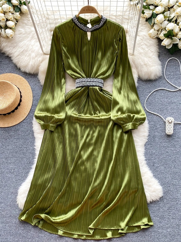 Elegant Mid-Calf Women Dresses Olive Green Midi Dresses - Tophatter Daily Deals