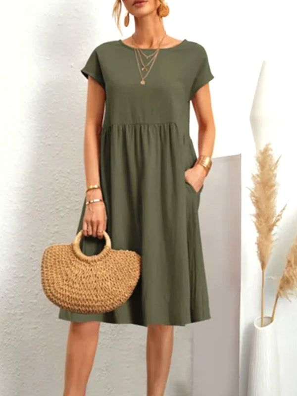 Casual Splicing Pocket Midi Dress Army Green Midi Dresses - Tophatter Daily Deals