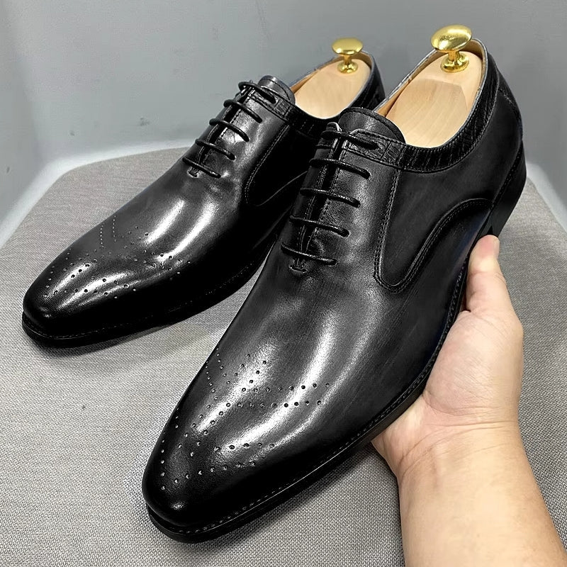 Luxury Cow Genuine Leather Men Shoes Black Men Shoes - Tophatter Daily Deals