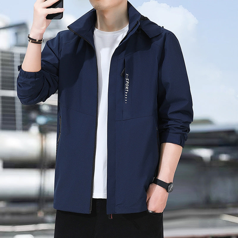 Outdoor Waterproof and Windproof Hooded Windbreaker Coats Navy Tracksuits - Tophatter Daily Deals