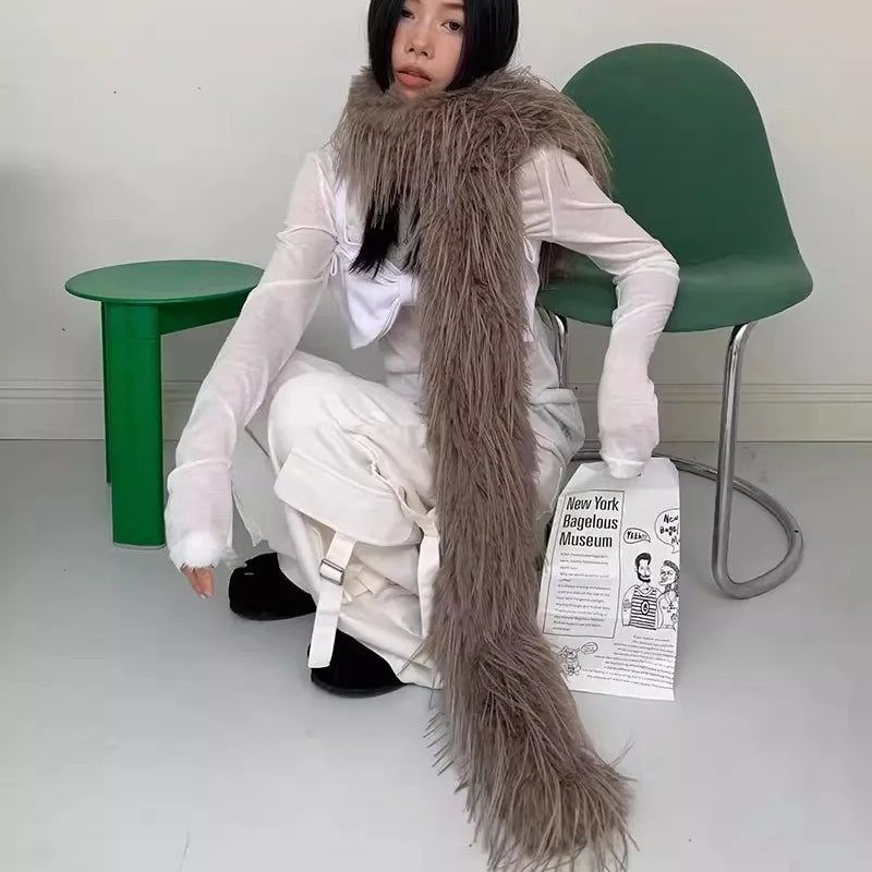 Fluffy Thick Scarf Women Plush Long Strip Scarf Brown Shawl Scarf - Tophatter Daily Deals