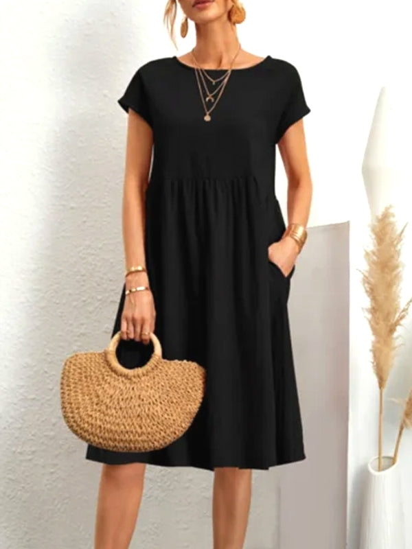 Casual Splicing Pocket Midi Dress Black Midi Dresses - Tophatter Daily Deals
