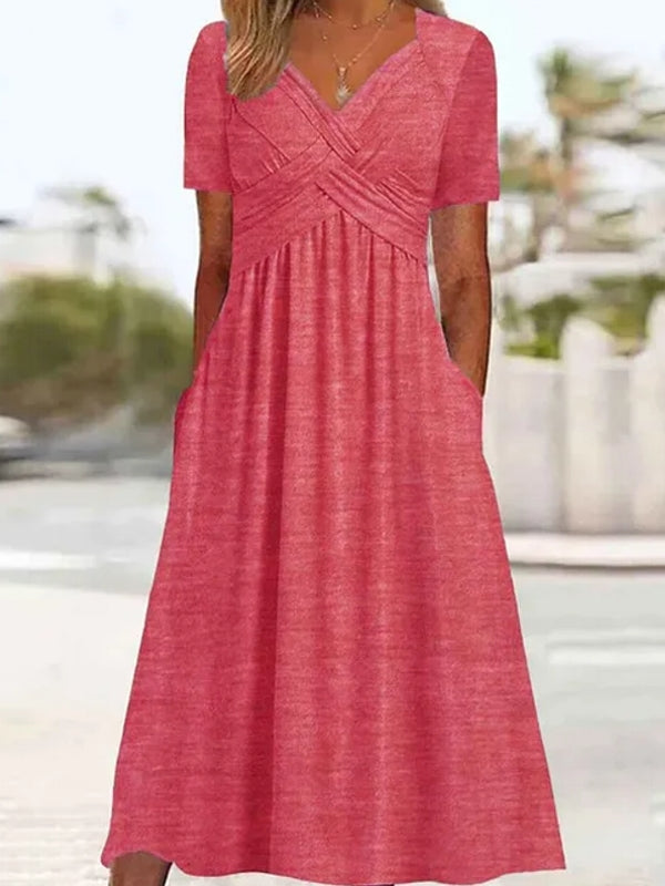 Women Elegant Office Pocket Loose Dress Midi Dresses - Tophatter Daily Deals