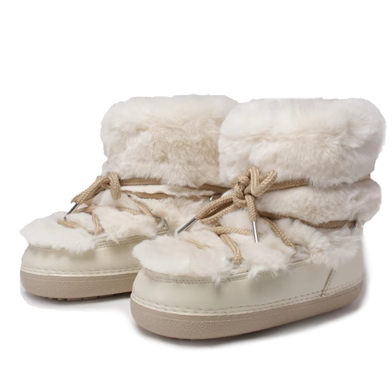 Winter Fur Women Snow Boots Beige Short Snow Boots - Tophatter Daily Deals