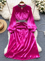 Elegant Mid-Calf Women Dresses Rose Pink Midi Dresses - Tophatter Daily Deals