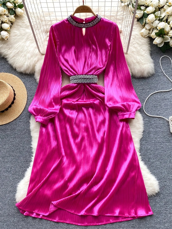 Elegant Mid-Calf Women Dresses Rose Pink Midi Dresses - Tophatter Daily Deals