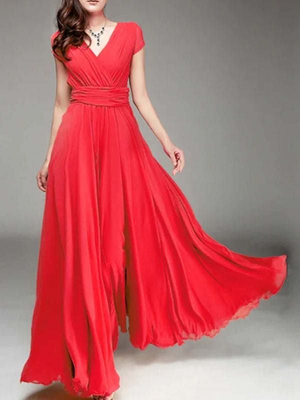 Long Cocktail Chiffon Evening Dress Red Maxi Dresses - Tophatter Daily Deals