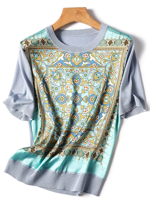 Summer Ice Silk Short Sleeve T-shirt Blouses - Tophatter Daily Deals