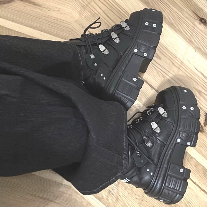 Black rock metal lace-up high-heeled platform shoes Heel Shoes - Tophatter Daily Deals