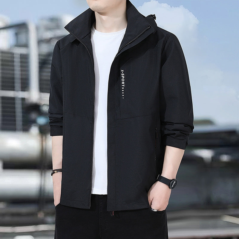 Outdoor Waterproof and Windproof Hooded Windbreaker Coats Black Tracksuits - Tophatter Daily Deals