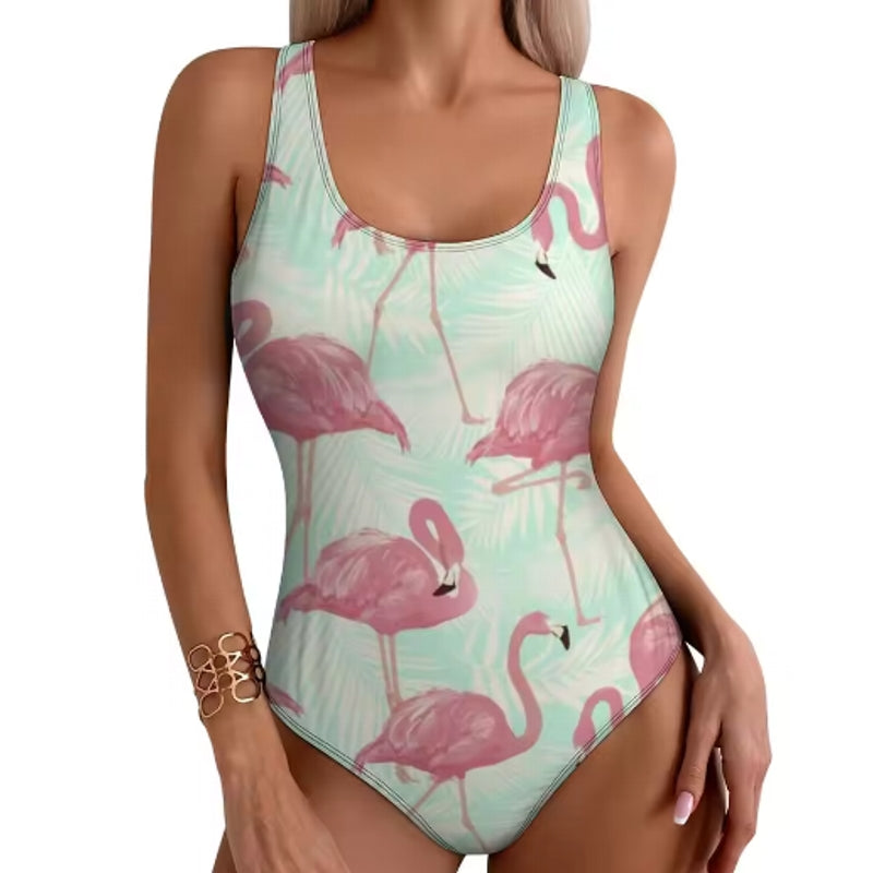 Tropical Flamingo Women Swimsuit One Piece Cyan Swimwear - Tophatter Daily Deals