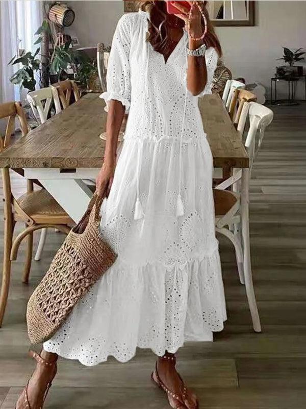 White Plus Size Ruffle Dress Midi Dresses - Tophatter Daily Deals