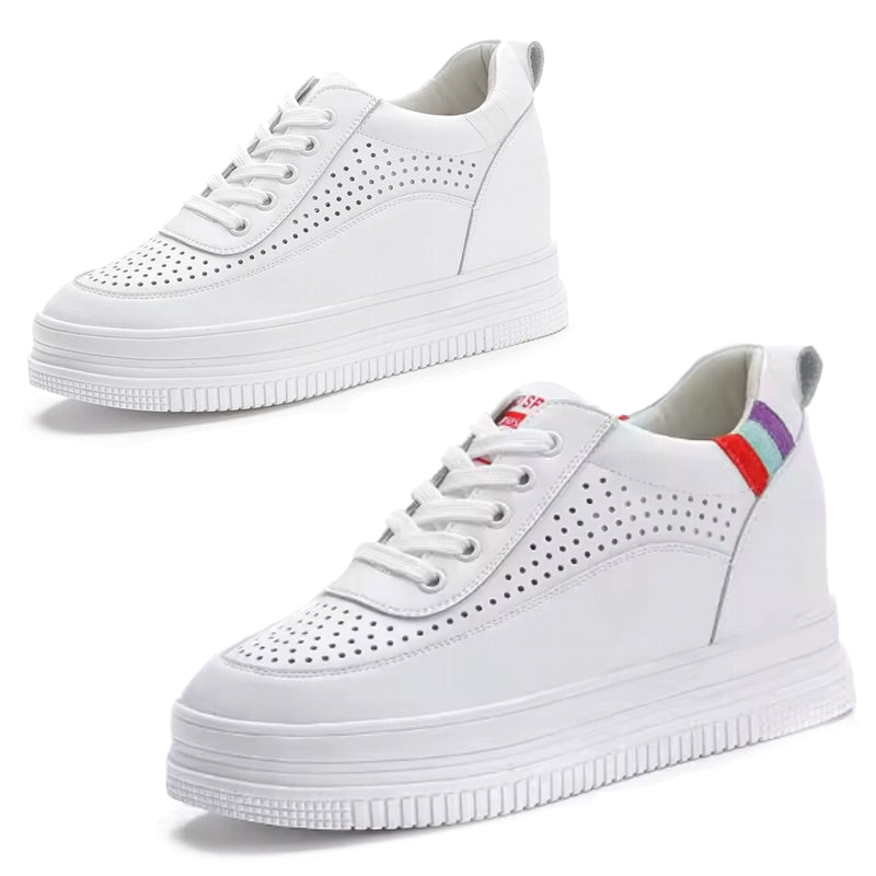 Genuine Leather Platform Wedge Sneakers 7cm High Heel Sneaker - Tophatter Daily Deals