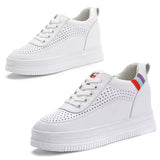 Genuine Leather Platform Wedge Sneakers 7cm High Heel Sneaker - Tophatter Daily Deals