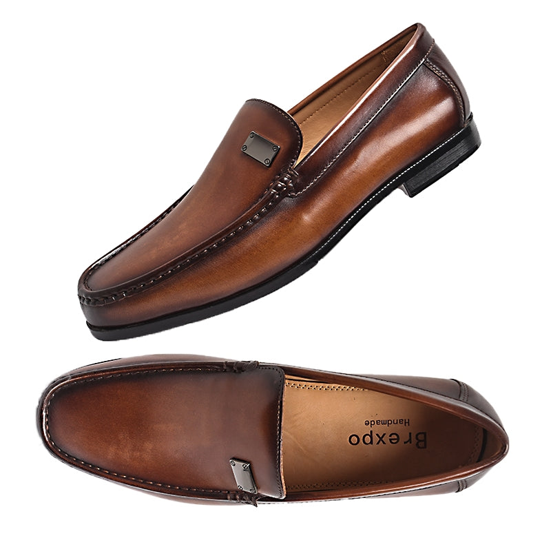 Leather Slip-On Loafers Business Casual Pointed Toe Shoes Brown Loafers - Tophatter Daily Deals