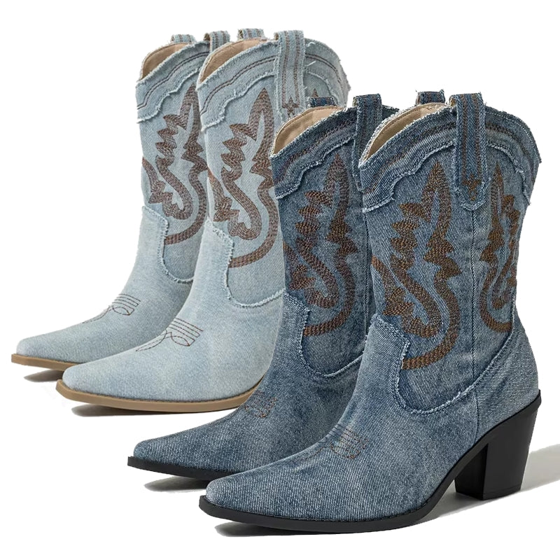 Denim Pointed Toe Ankle Boots for Women Women Shoes - Tophatter Daily Deals