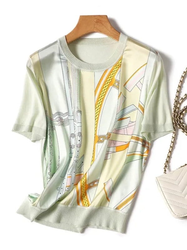 Summer Ice Silk Short Sleeve T-shirt Blouses - Tophatter Daily Deals