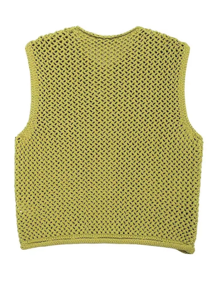 Green Round Neck Women Knitted Vest Blouses - Tophatter Daily Deals