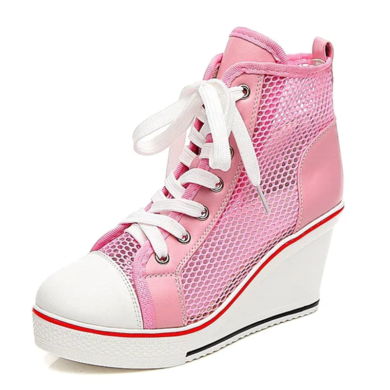 Fashion Black White Pink Stealth Increase High-top Sneakers High Heel Sneaker - Tophatter Daily Deals