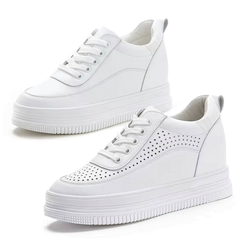Genuine Leather Platform Wedge Sneakers 7cm High Heel Sneaker - Tophatter Daily Deals