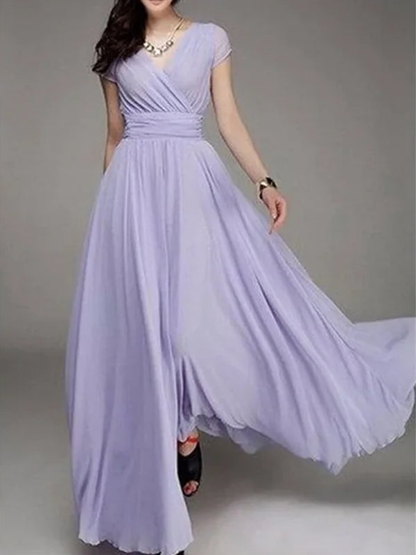 Long Cocktail Chiffon Evening Dress Light Purple Maxi Dresses - Tophatter Daily Deals