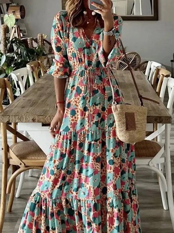 Bohemia Elegant Long Sleeve Maxi Dress Blue Maxi Dresses - Tophatter Daily Deals