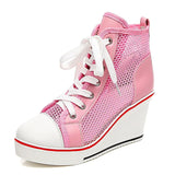 Fashion Black White Pink Stealth Increase High-top Sneakers Pink High Heel Sneaker - Tophatter Daily Deals