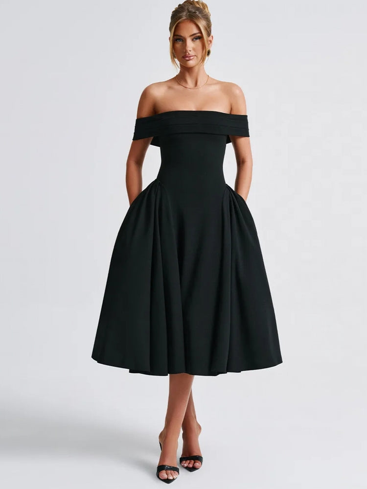 Off-shoulder Backless Sexy Midi Dress Midi Dresses - Tophatter Daily Deals