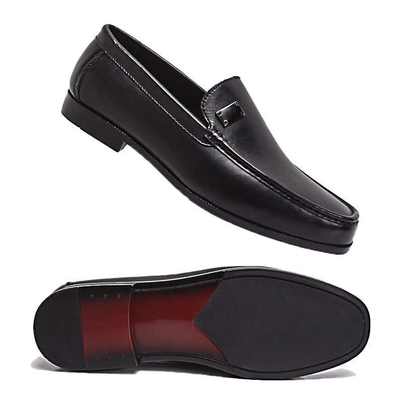 Leather Slip-On Loafers Business Casual Pointed Toe Shoes Black Loafers - Tophatter Daily Deals