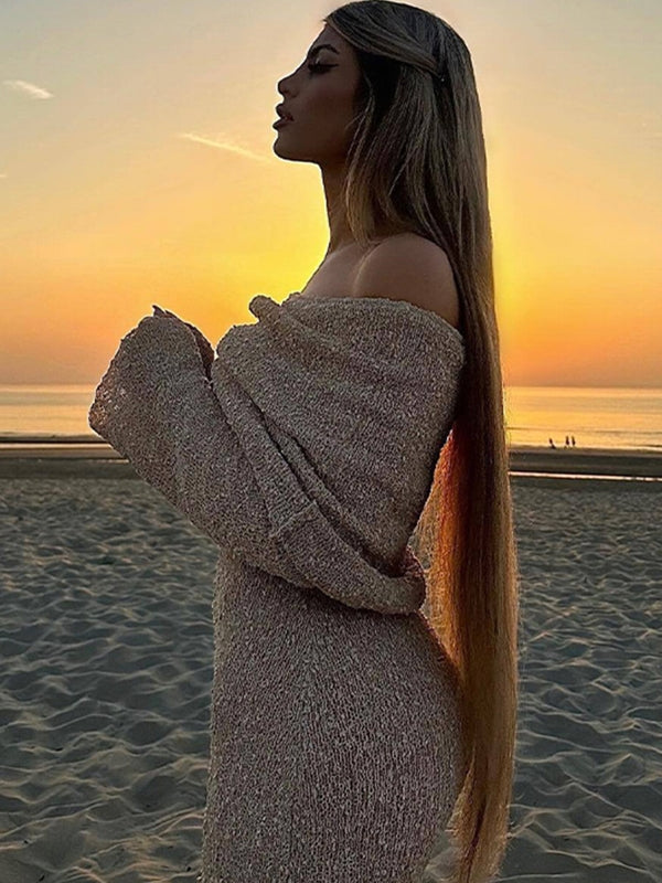 Slim Knitted Sexy See Through Dresses Solid Color Dresses - Tophatter Daily Deals