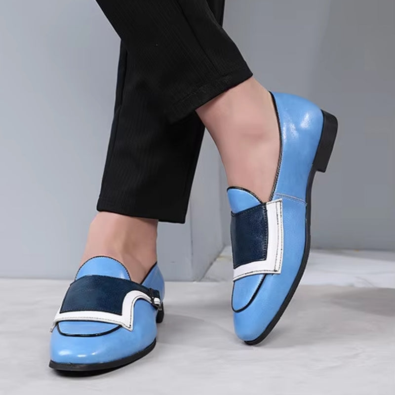Monk Strap Blue and white Oxford Shoes Loafers - Tophatter Daily Deals